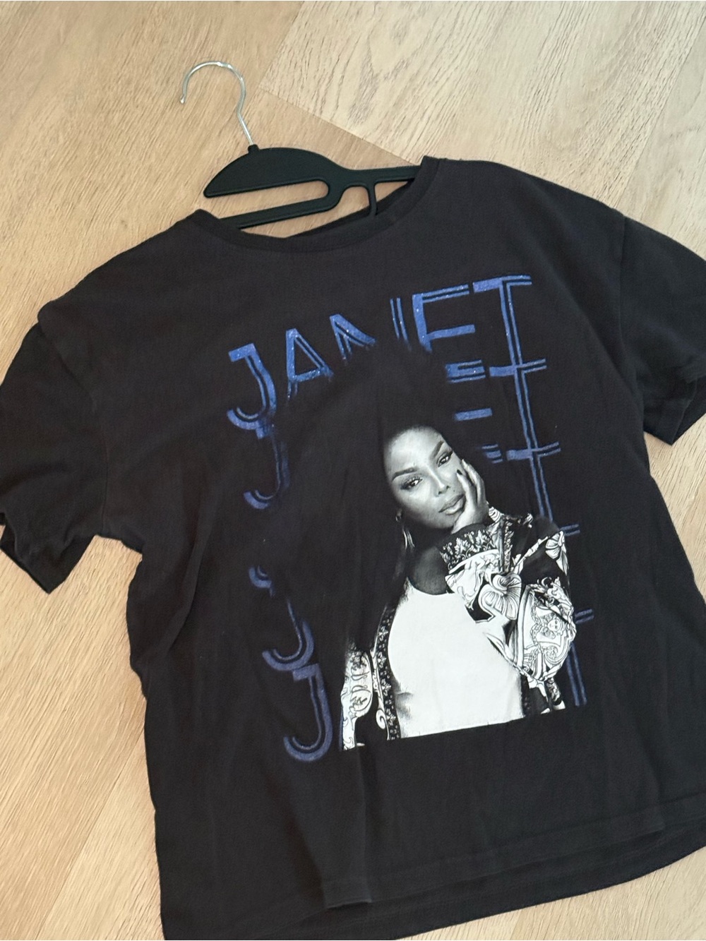 Black Janet Jackson Graphic Tee with White Neck Print